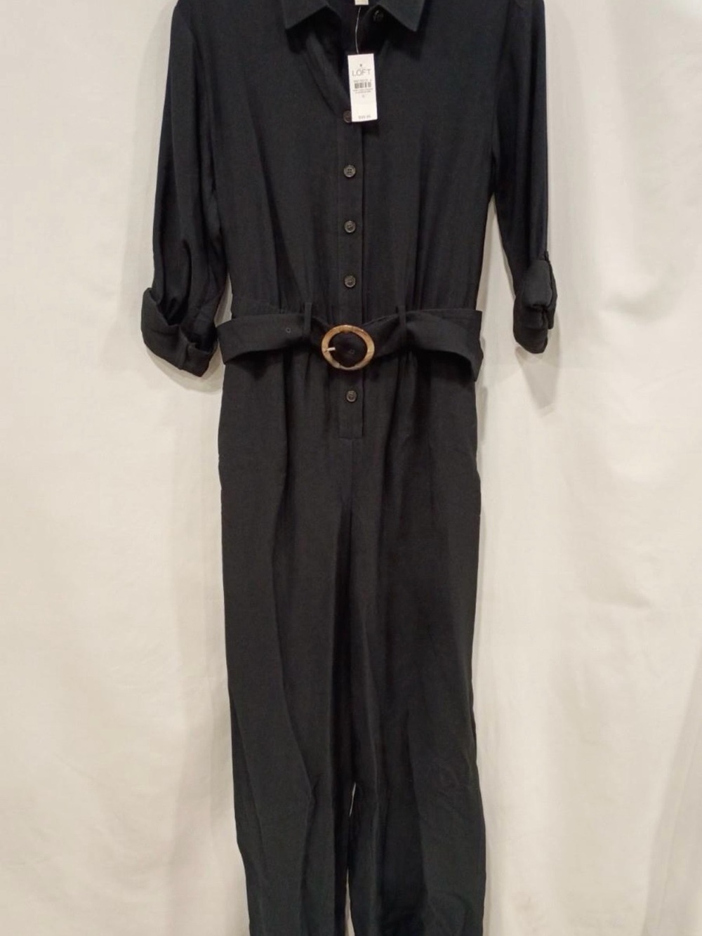 NWT Ann Taylor LOFT Black Button-Front Belted Jumpsuit